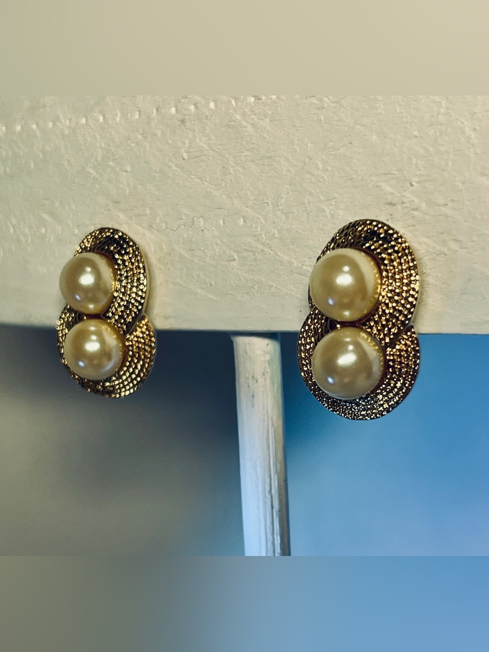 Vintage 1950s Classic Double Faux Pearl and Gold-tone Clip-on Earrings